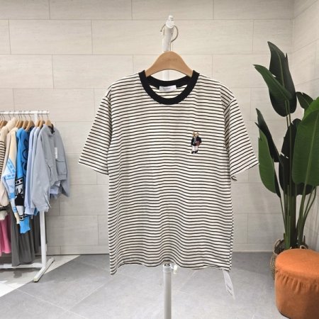 럭비베어 자수 단가라 반팔티셔츠