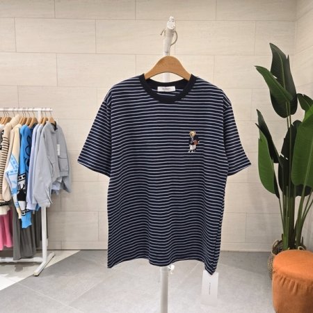 럭비베어 자수 단가라 반팔티셔츠