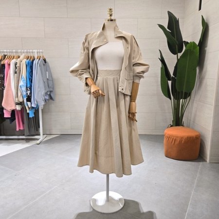 바스락 견장점퍼 스커트세트