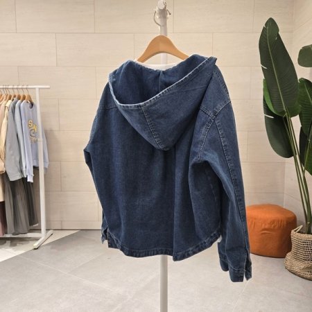 후드 언발 데님점퍼