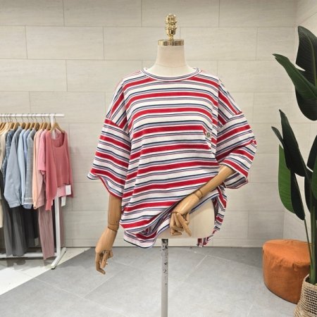 러키 자수패치 컬러단티셔츠