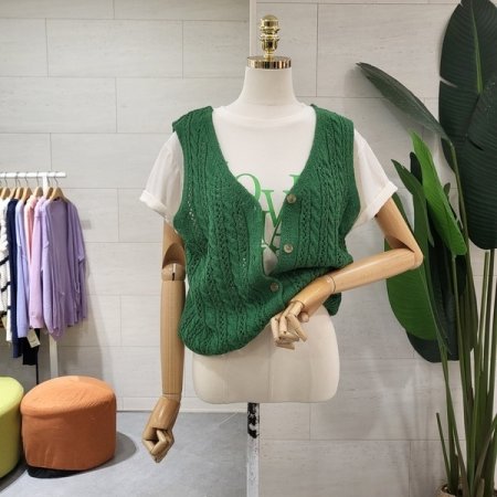 썸머 꽈짜임 그물조끼니트