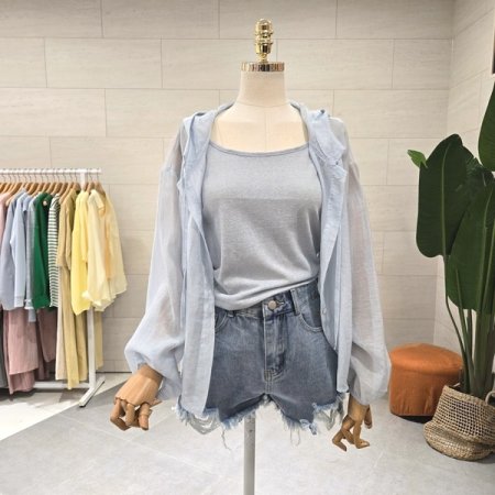 시스루 민소매 후드셔츠세트