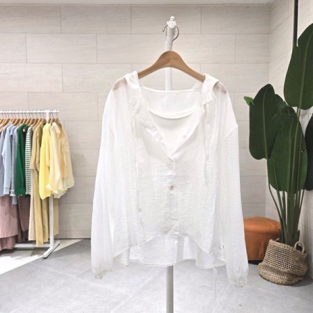 시스루 민소매 후드셔츠세트