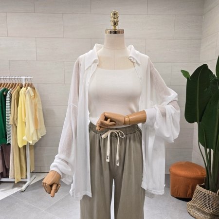 박시핏 스판 시스루 카라가디건