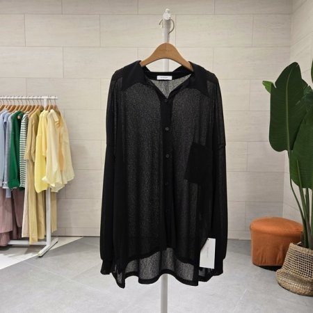 박시핏 스판 시스루 카라가디건