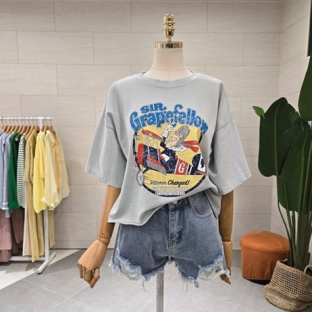 빈티지 시리얼 워싱 반티셔츠