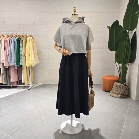 판쵸 후드 레이어드 원피스