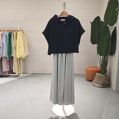 판쵸 후드 레이어드 원피스