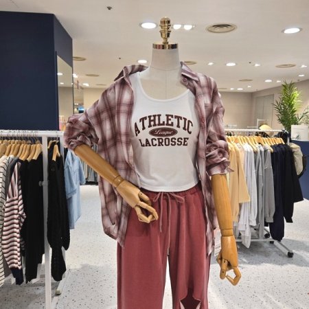 라크체크 민소매세트셔츠