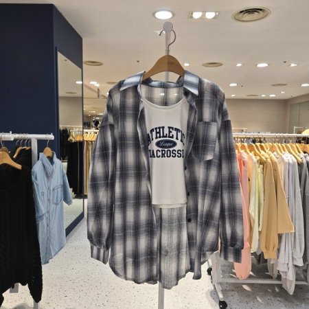 라크체크 민소매세트셔츠