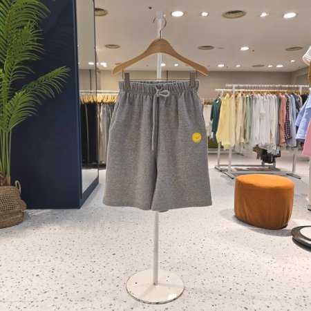 스마일 자수 면반바지