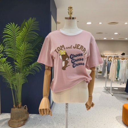 체다치즈 넥배색 반팔티셔츠