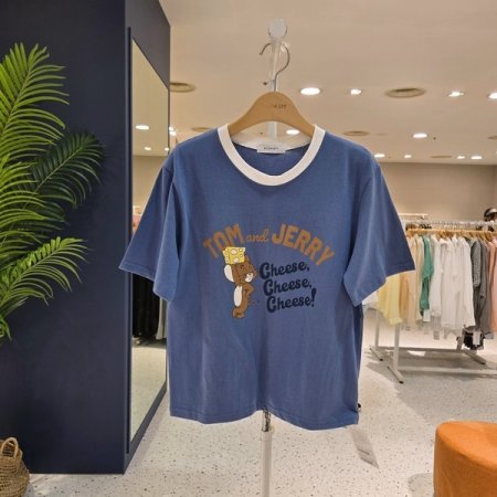 체다치즈 넥배색 반팔티셔츠