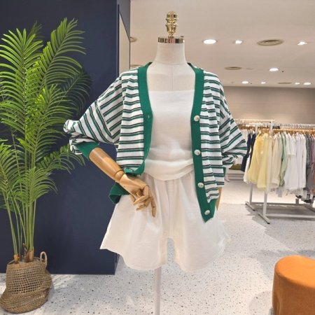 린넨 옐루단가라 가디건