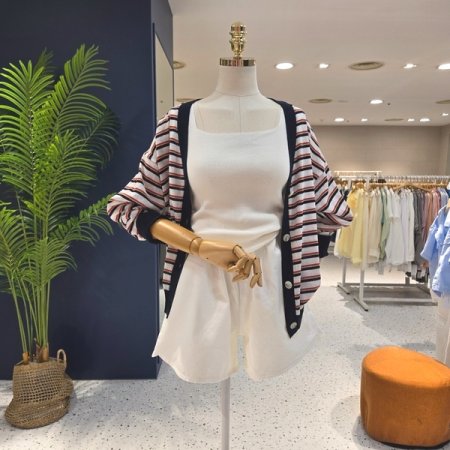 린넨 옐루단가라 가디건