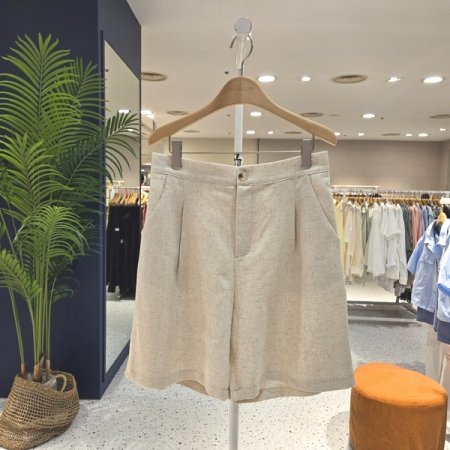 린넨 뒷밴딩 핀턱4부 반바지