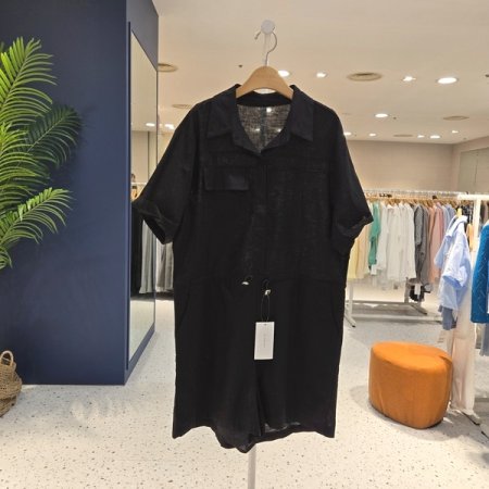 린넨 허리 스트링 점프슈트