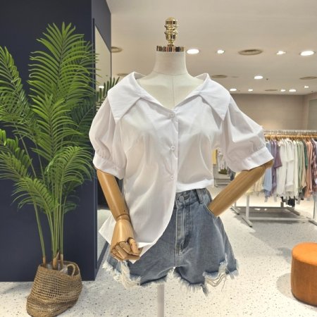 변형 카라 반팔블라우스