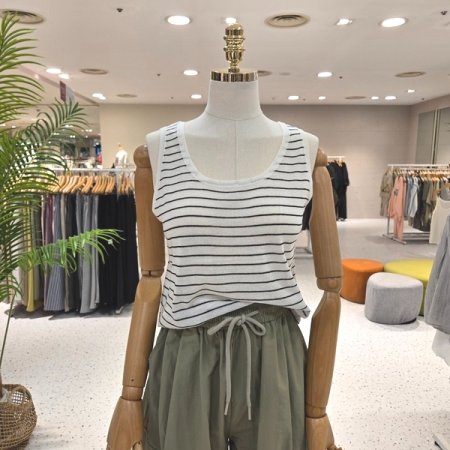 단가라 린넨혼방 민소매니트