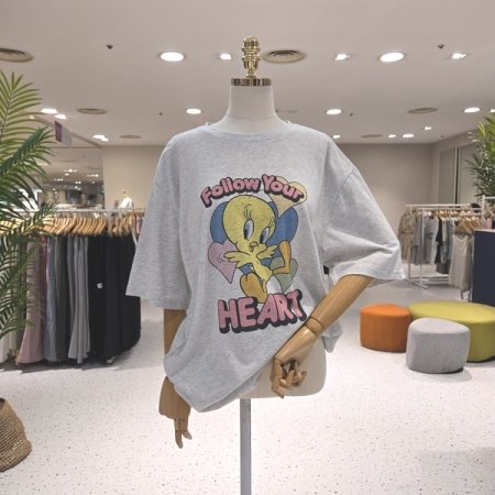 루즈핏 하트 트위 반팔티셔츠