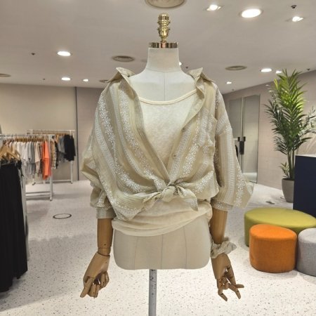 보리자수 민소매 세트셔츠