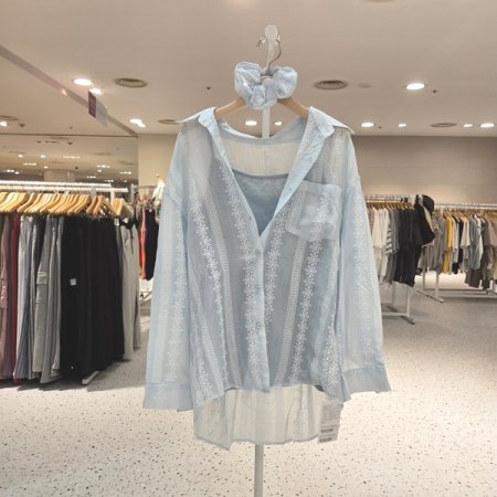 보리자수 민소매 세트셔츠