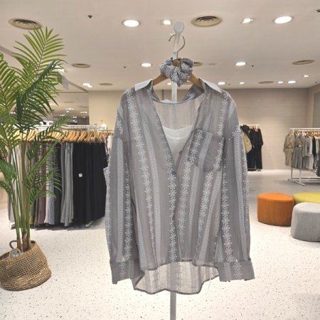 보리자수 민소매 세트셔츠