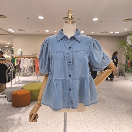 층층 볼륨주름 데님셔츠