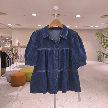 층층 볼륨주름 데님셔츠