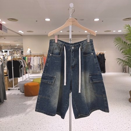 허리끈 버뮤다 데님팬츠