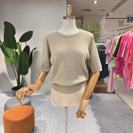 소프트 라운드 골지반팔니트