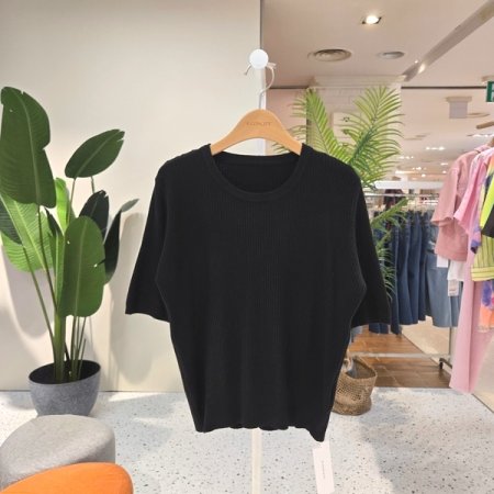 소프트 라운드 골지반팔니트