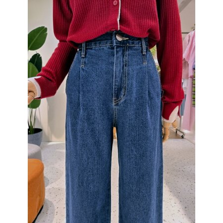 핀턱 와이드 뒷밴딩 데님팬츠