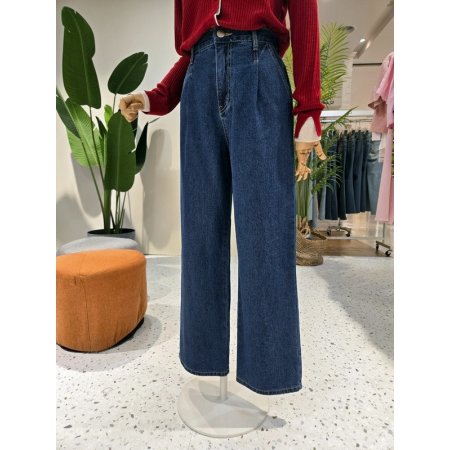 핀턱 와이드 뒷밴딩 데님팬츠