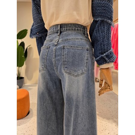 스판 와이드 세로삥 데님팬츠