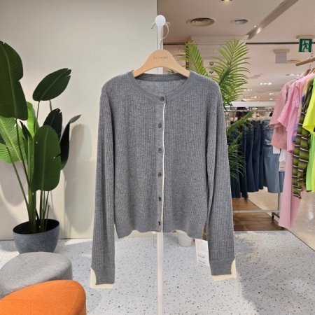 배색레이 트임단 나트가디건