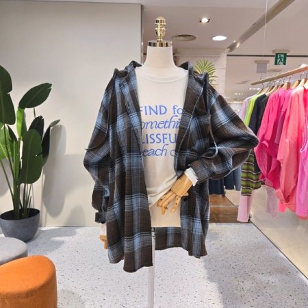 루즈핏 톡톡 샤인체크 후드남방