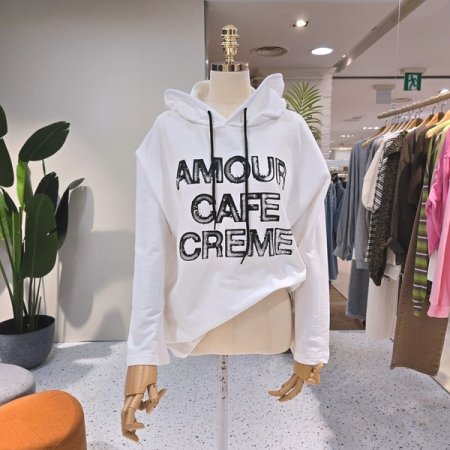 카페 레터링 후드 티셔츠