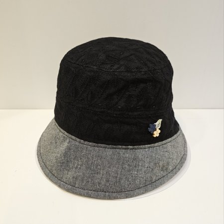 CDB7116 배색 자수벙거지 BK