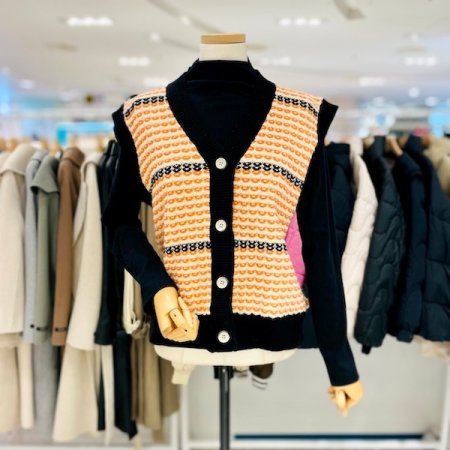 배색 짜임 조끼