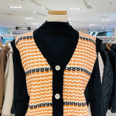 배색 짜임 조끼