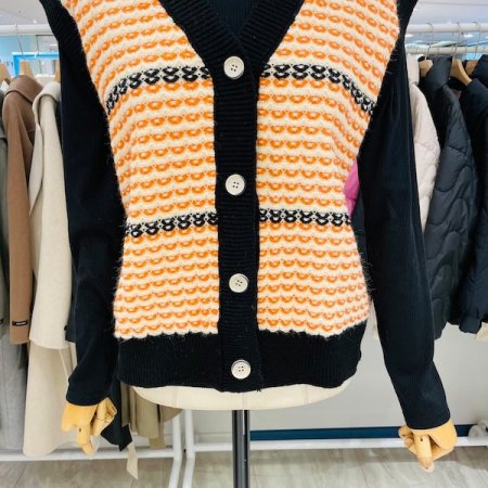 배색 짜임 조끼