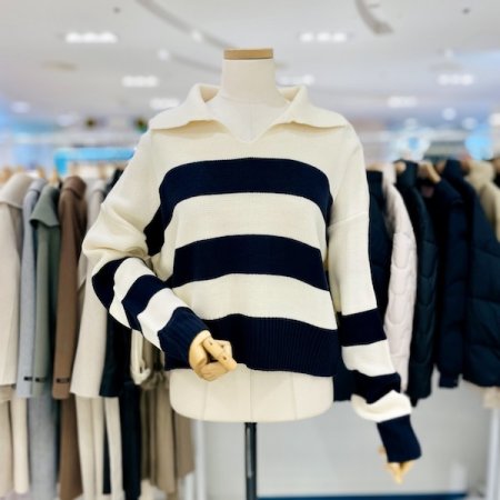 스트라이프 카라 니트