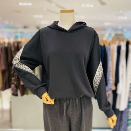 소매 레터링 후드 티셔츠