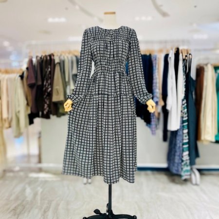 패턴 주름 원피스