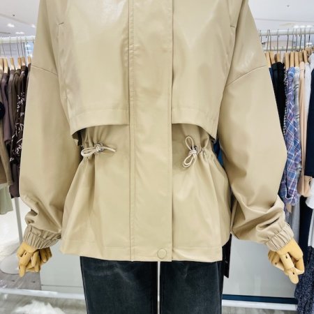 레더 후드 셔링 자켓