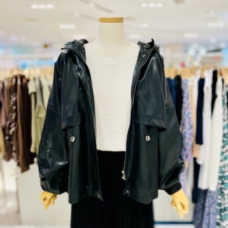 레더 후드 셔링 자켓