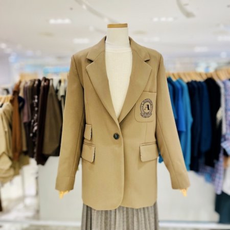 배색 체크 뒷 버튼 자켓