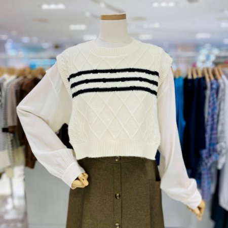 셔츠 배색 니트 티셔츠